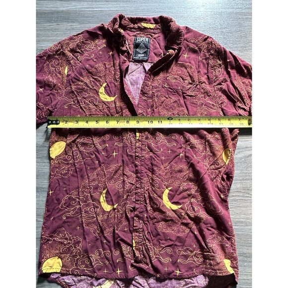Super Massive Mens Medium Short Sleeve Red Yellow Sun Moon Button Down Shirt - Picture 3 of 5